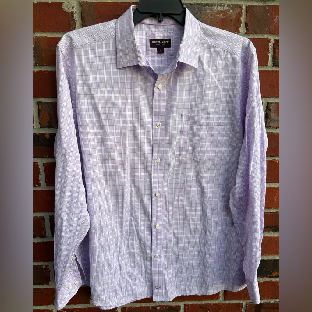 Johnston & Murphy Men’s Long Sleeve Button Down Xl Lavender Checkered Shirt Z5